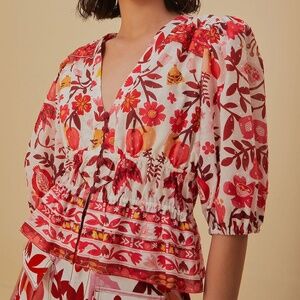 Farm Rio Off-White Romantic Orchard Crop Blouse